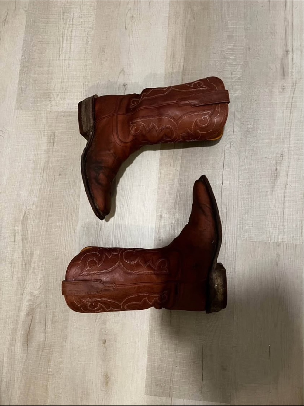 Tecovas Tan and Brown Leather Western Boots (Interior View)